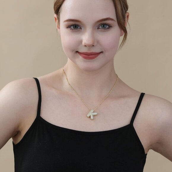 Bubble Gold Letter Pendant Necklace - Personalized Jewelry for Meaningful Gifts - Picture 2 of 7